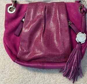 Vince Camuto Shimmery Magenta Suede Pleated Snap Adjustable Strap Small Bag